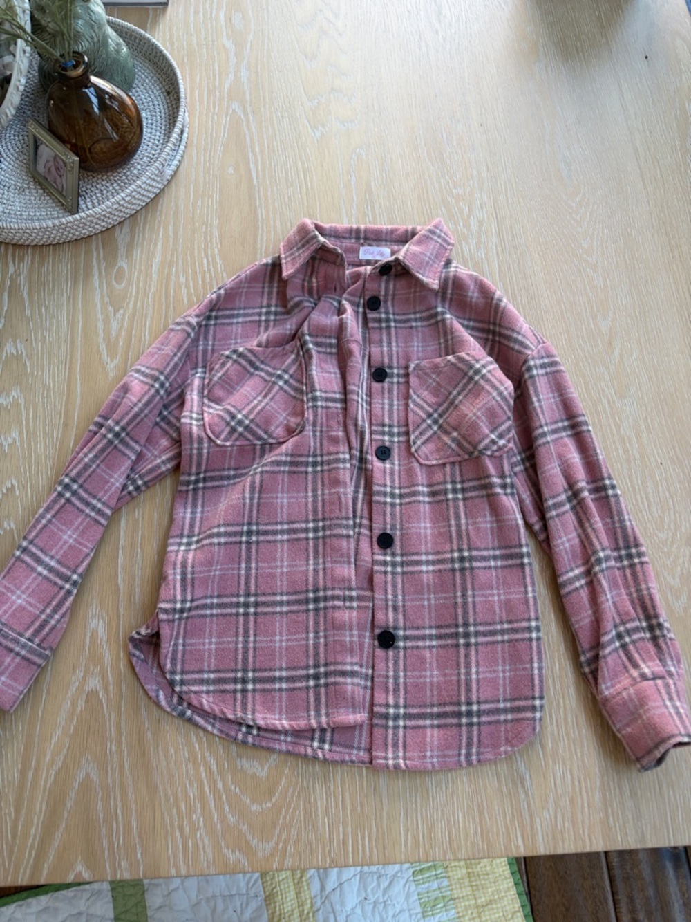 Pink Lily Women’s  Pink Plaid Button-Front Shirt Jacket - Pink & Cream
